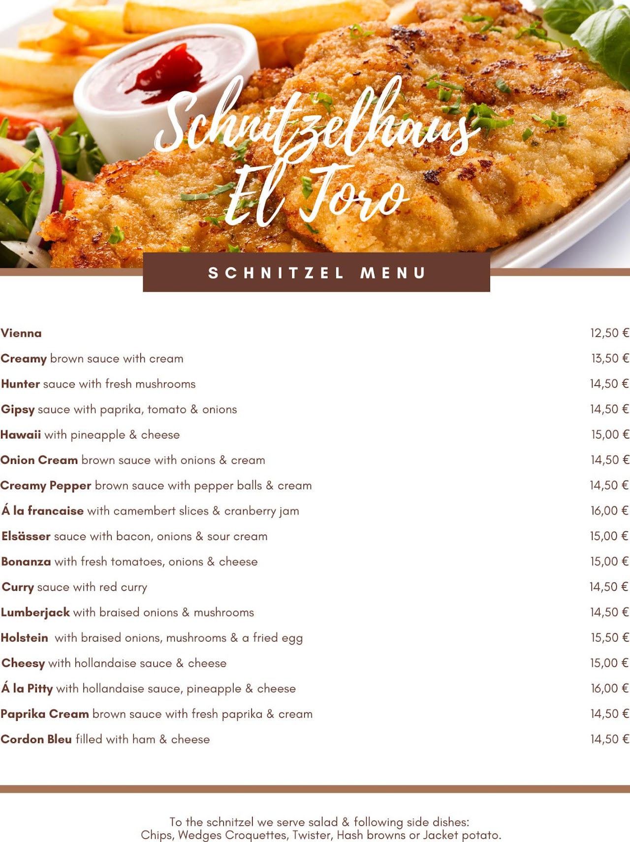 Schnitzel Menu in English