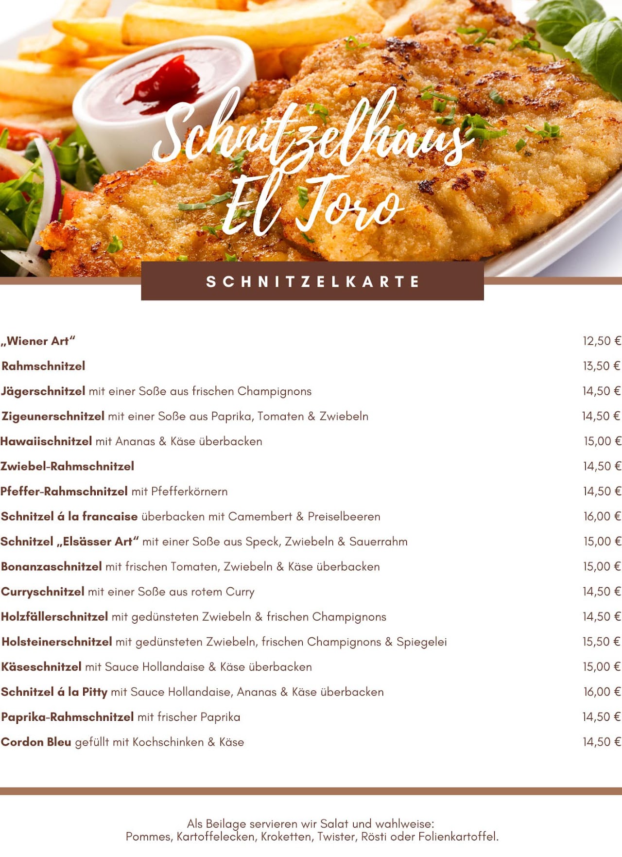 Schnitzel Menu in German